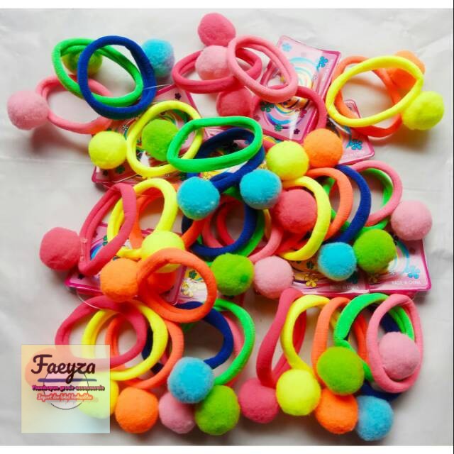 grosir   Karet pompom rambut isi 36 pcs elastis.