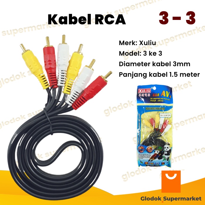 Kabel RCA 3 ke 3 Audio Video Speaker Aktif Jek Xuliu 1.5 meter Buat Setop Box