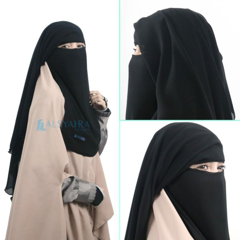Niqab Yaman 2 Layer  Sifon Sliky Jetblack By Alsyahra Exclusive