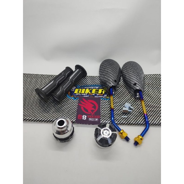 Paket Kulit Jok Karbon Thailand Universal + Handgrip Tulisan Thailand List Warna dan Spion Satria Fu Karbon Twotone Free Drat Honda dan Jalu As Roda Depan Buah Naga