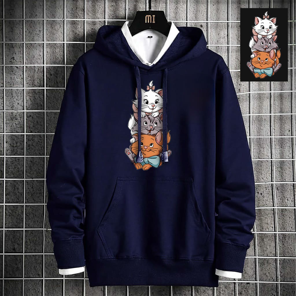INDOSAN-SWEATER HOODIE TRIPLE CAT-HOODIE DISTRO UNISEX BAHAN FLEECE MOTIF GAMBAR DTF PRINTING KEREN-REAL PICT-BISA COD