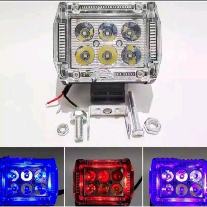 PAKET)Lampu Depan LED 6 mata Red + Blue Plus Breket Motor Yamaha RX - KING RX-Z &amp; RX + Paket