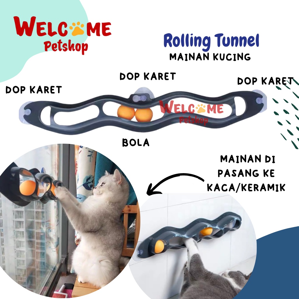 Rolling Tunnel Mainan Kucing Bola Tempel Karet Terowongan Cat Toy