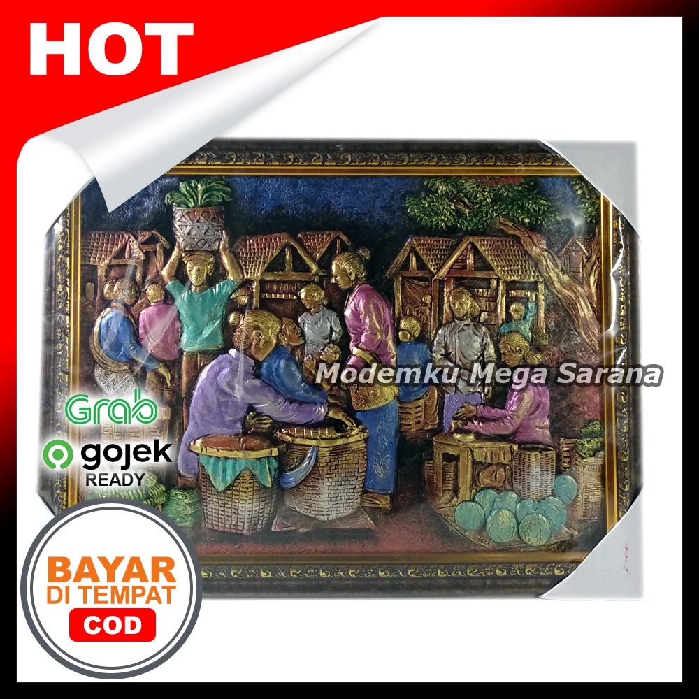 Lukisan Rilief Lukisan 3D Lukisan Timbul Pasar Tradisional 42x32cm