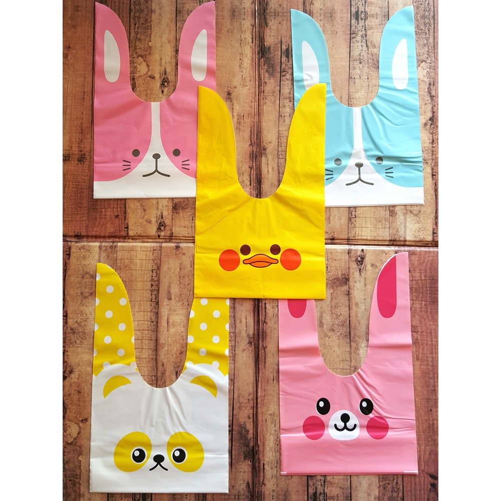 50 Pcs Korean Fancy Plastik - Bungkus Packaging Bentuk - Kantong Plastik Cute Animal Ukuran M