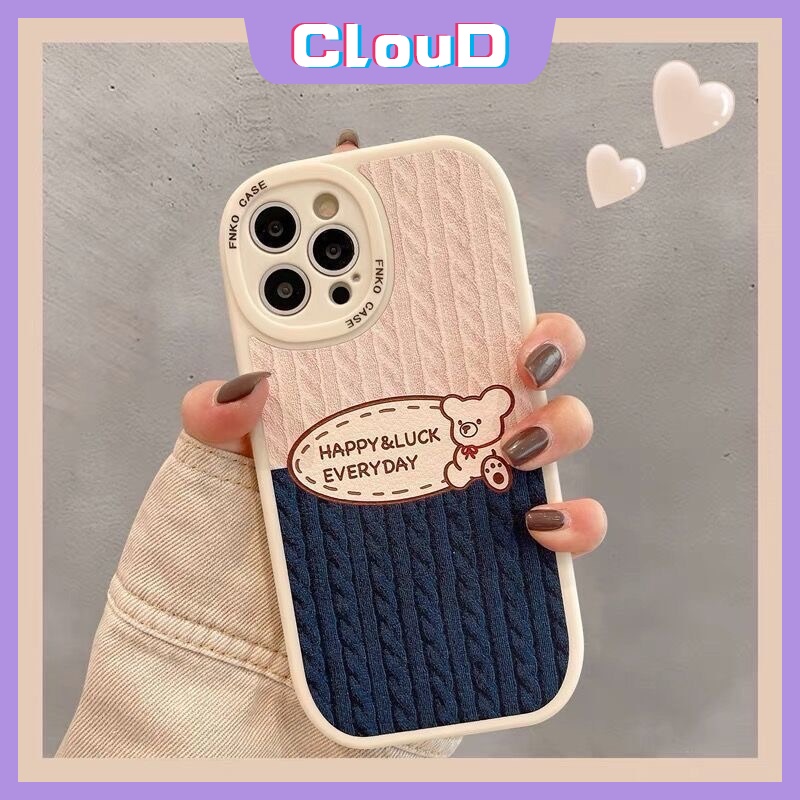 IPHONE Casing TPU Soft Phone Case Kompatibel Untuk Iphone11 13 12 14 Pro Max7 8 Plus 6 6s Plus XR X XS MAX SE 2020motif Rajut Beruang Kartun Lucu Garis Penyambungan Sarung Pelindung