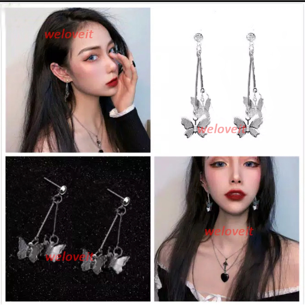 Anting wanita panjang motif kupukupu 530