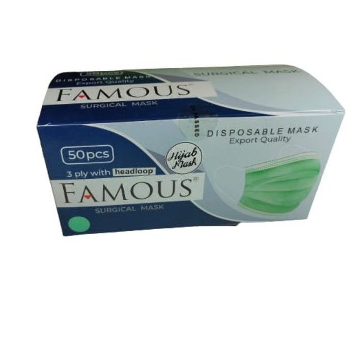 Masker Hijab 50 pcs Masker 3 Ply Masker Headloop Masker Hijab Medis Masker jilbab Masker Famous Box