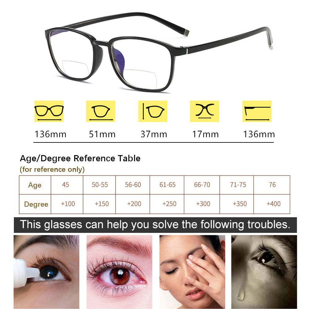 Kacamata Baca Presbyopia 1.0 ~ + 4.0 Frame Pc Ultra Ringan Lensa Flat Anti Blue Ray