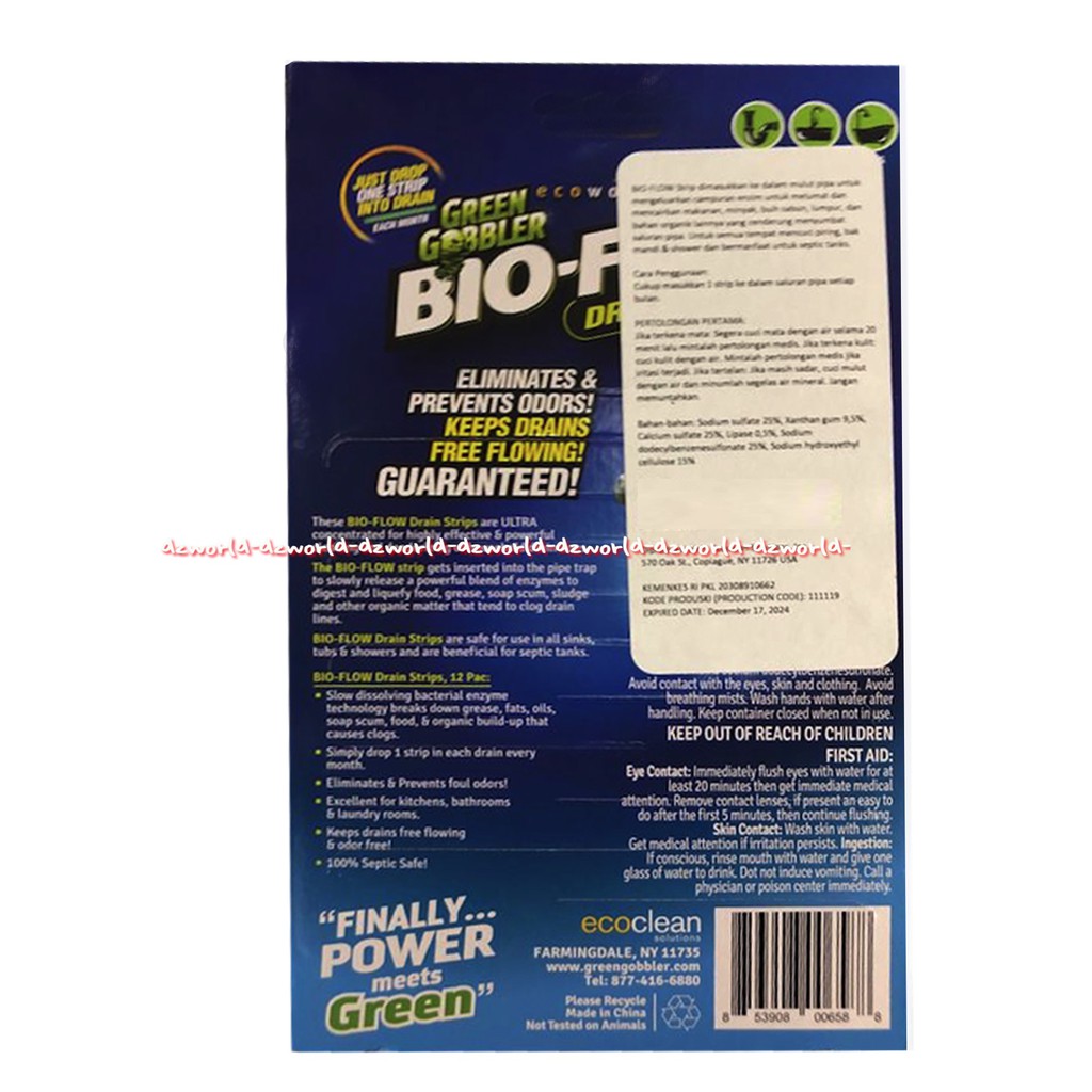 Green Gobbler Bio Flow Drain Disposal 12strips Membersihkan Lemak Greengobbler Model Stik