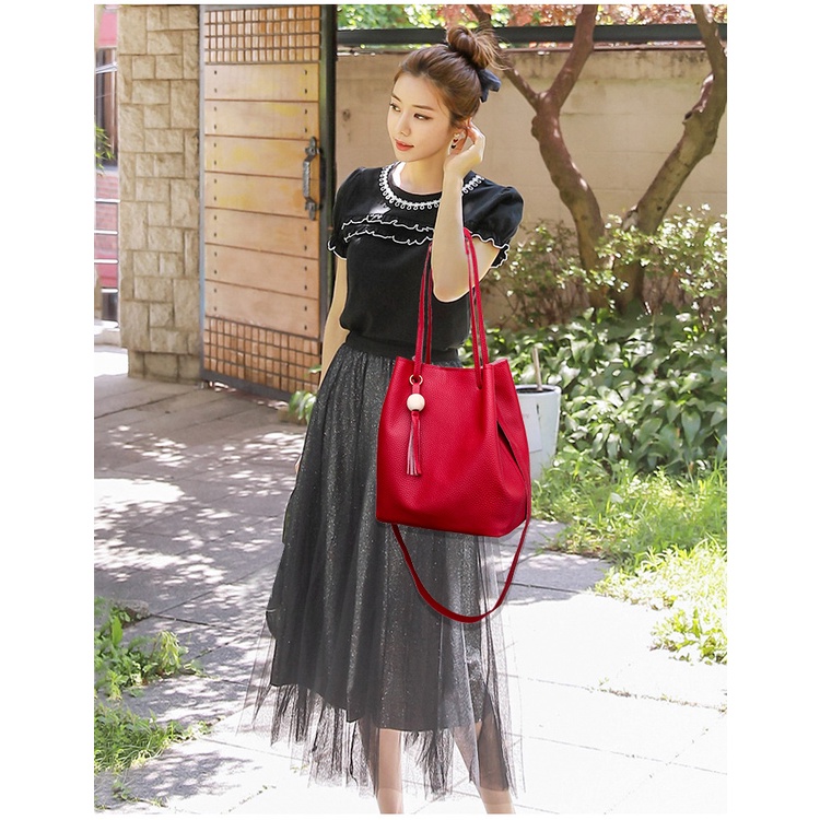 BJ81867 (4IN1) - BLACK/BROWN/GRAY/PINK/RED - TAS RANSEL SLEMPANG KULIT SINTETIS DOMPET KARTU FREE POUCH TAS SET WANITA FASHION IMPORT MODIS ELEGAN TERMURAH TERLARIS TERBARU BAGSTORE JAKARTA TAS BATAM GT1867