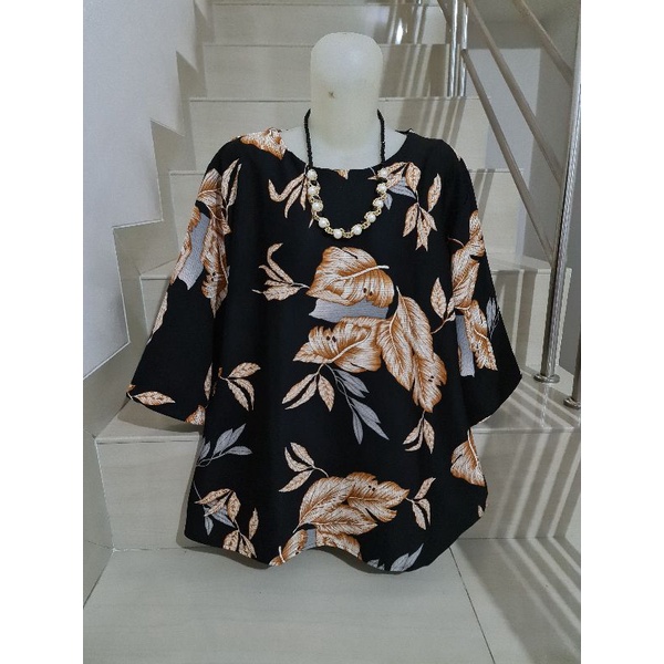 Blouse Scuba Premium Import Jumbo 2XL-3XL-Motif E - Hitam