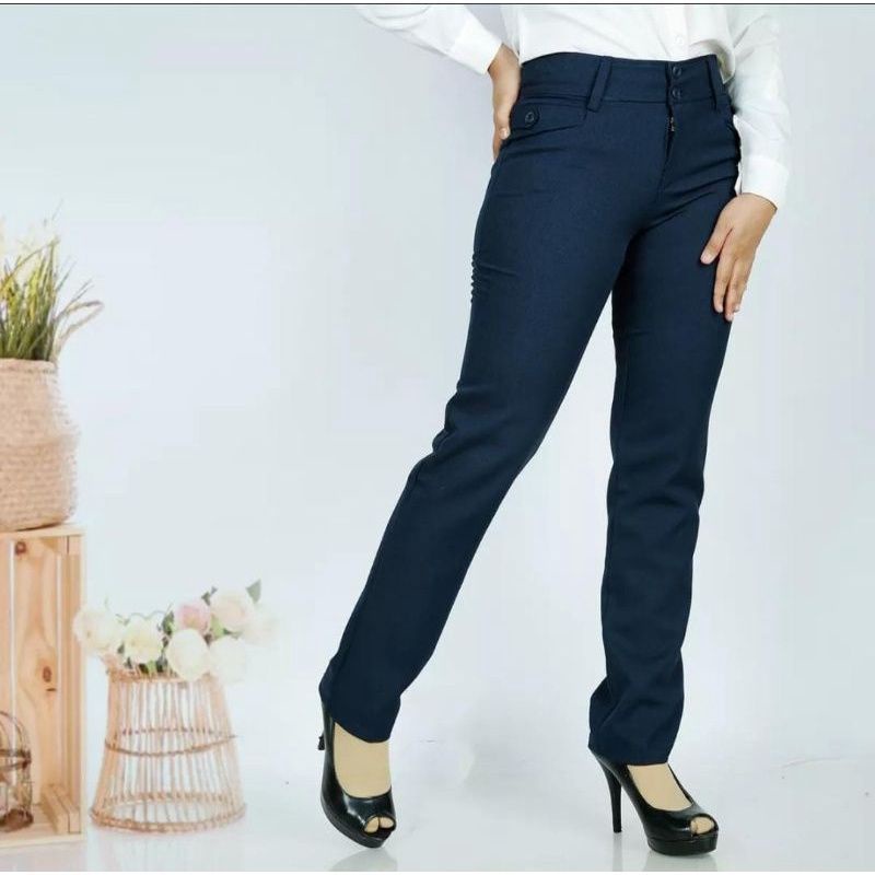 CELANA KANTOR FORMAL KERJA WANITA SLIMFIT BAHAN DASAR KAIN &amp; KAOS RIB OSES