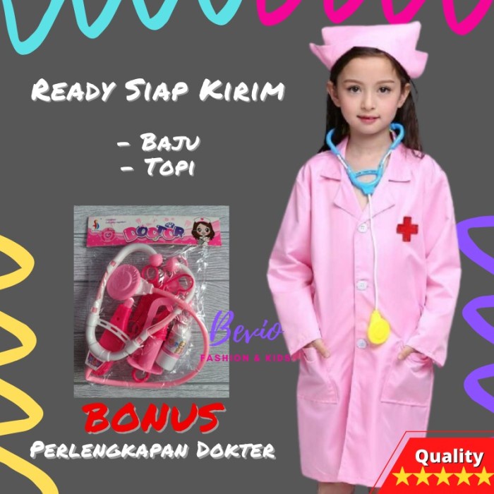 Kostum Dokter Anak Perempuan Pink Baju Seragam Profesi Perawat Suster Cilik Costume Nurse Impor Hall