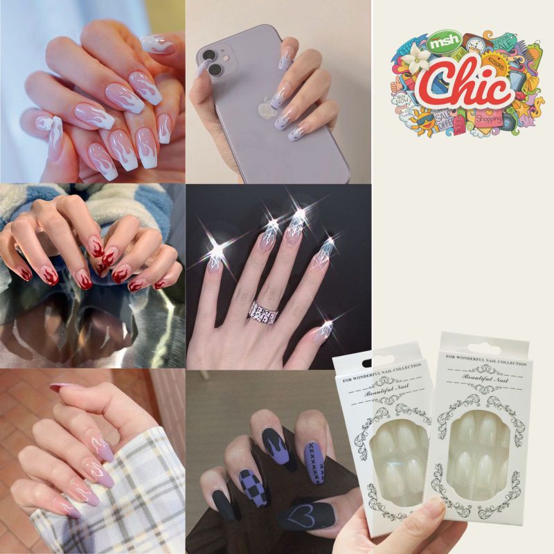 Kuku Palsu Motif Api Untuk Nail Art 24pcs