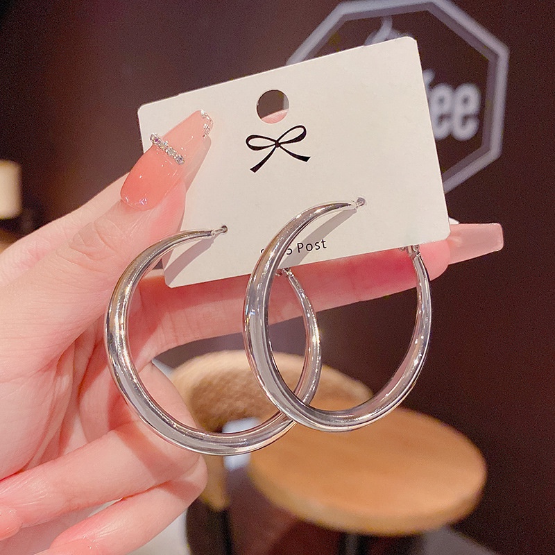 Anting Hoop S925 Silver Needle Bentuk Lingkaran Besar Untuk Wanita
