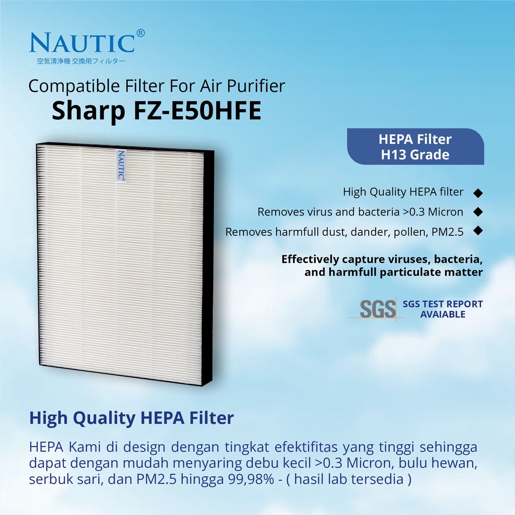 Adapted filter buat Air purifier sharp FZ-E50HFE + FZ-E50DFE FP-E50Y FP-E50TA FP-E50Y-W FP-E50 filter pembersih udara sharp FP-E50