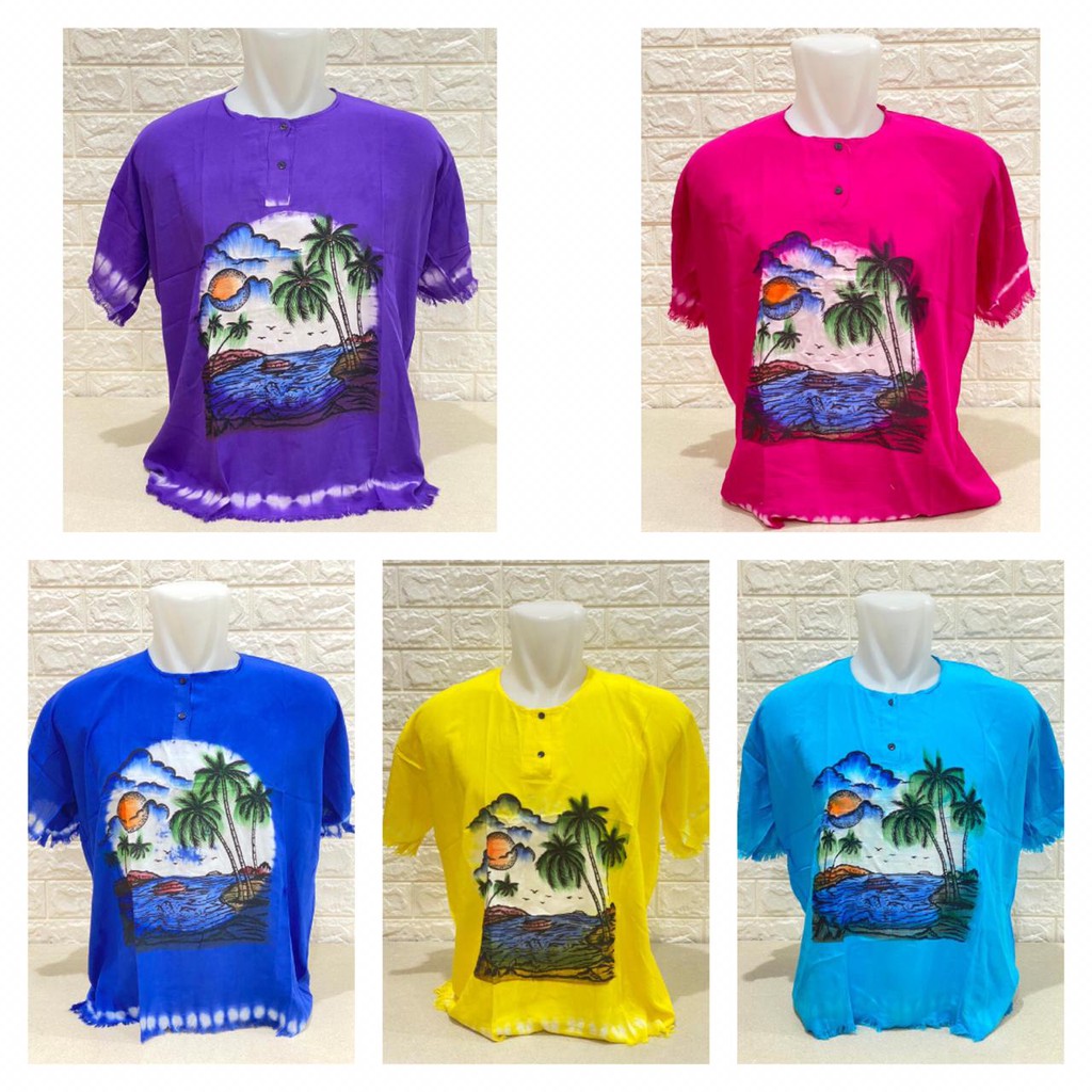 BAJU BALI PRIA MOTIF PANTAI DASAR WARNA POLOS ALL SZ REAL PICT