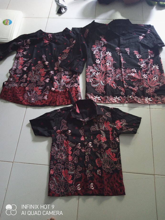 Batik Couple Keluarga Sania Ruffle Ori Ndoro Jowi Dnt Motif Sakura Merah