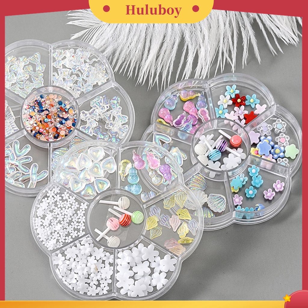 Huluboy Huluboy♡ 1 Kotak Ornamen 3D Bentuk Kartun Beruang Pita Bahan Resin Untuk Nail Art