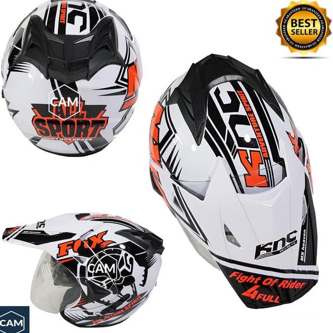 Barang Bagus Helm Motor SNI 2 kaca KNC Semi trail cross FOX white orange Bukan JPX ON SALE