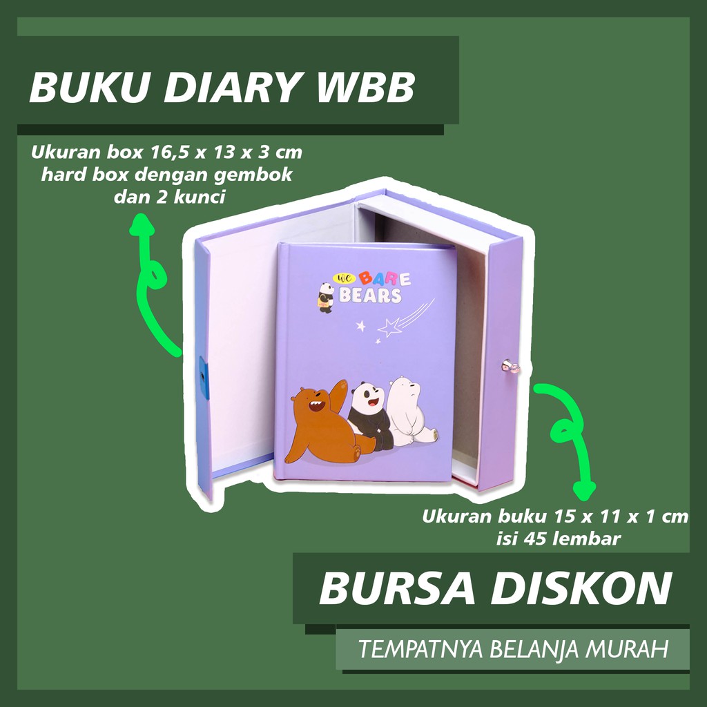 

Diary We Bare Bear WBB Beruang Dairy Diare Buku Harian Note Kunci Gembok Jurnal Journal Bujo