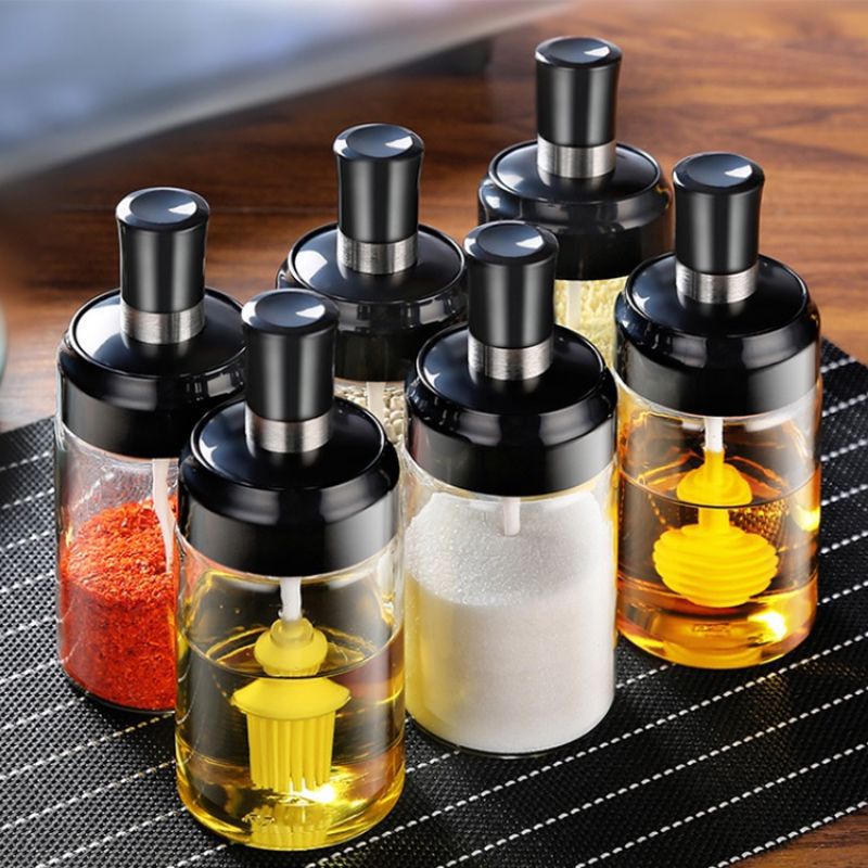 Tempat Penyimpanan Bumbu Dapur Garam Gula Merica Wadah Rempah Berkualitas Botol Minyak Kecap Sirup Botol Kaca Madu Kedap Udara Anti Bocor Oil Bottle Spray Fryer Honey / Spice Jar