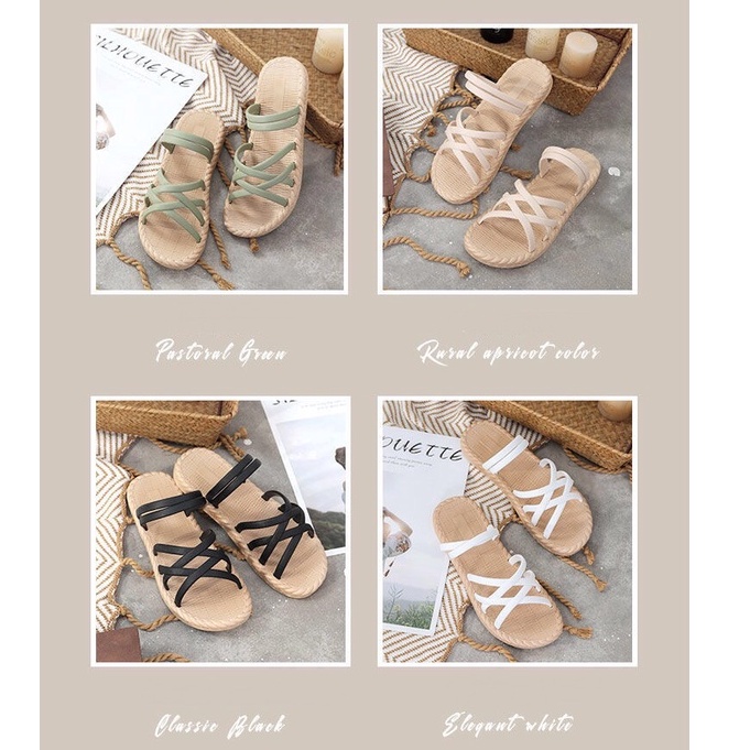 BOSJKT0061 Sandal Tali Kepang Rotan / Sandal Jelly Wanita