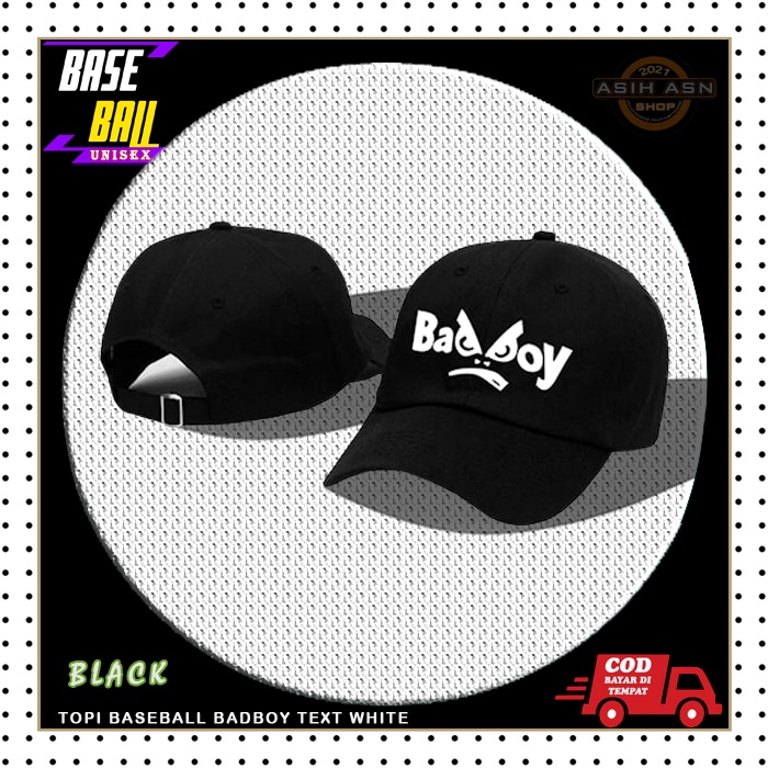 Topi Pria / Topi Baseball / Aksesoris Fashion Cowok Cewek / Topi Distro Pria BadBoy Hitam Casual Out