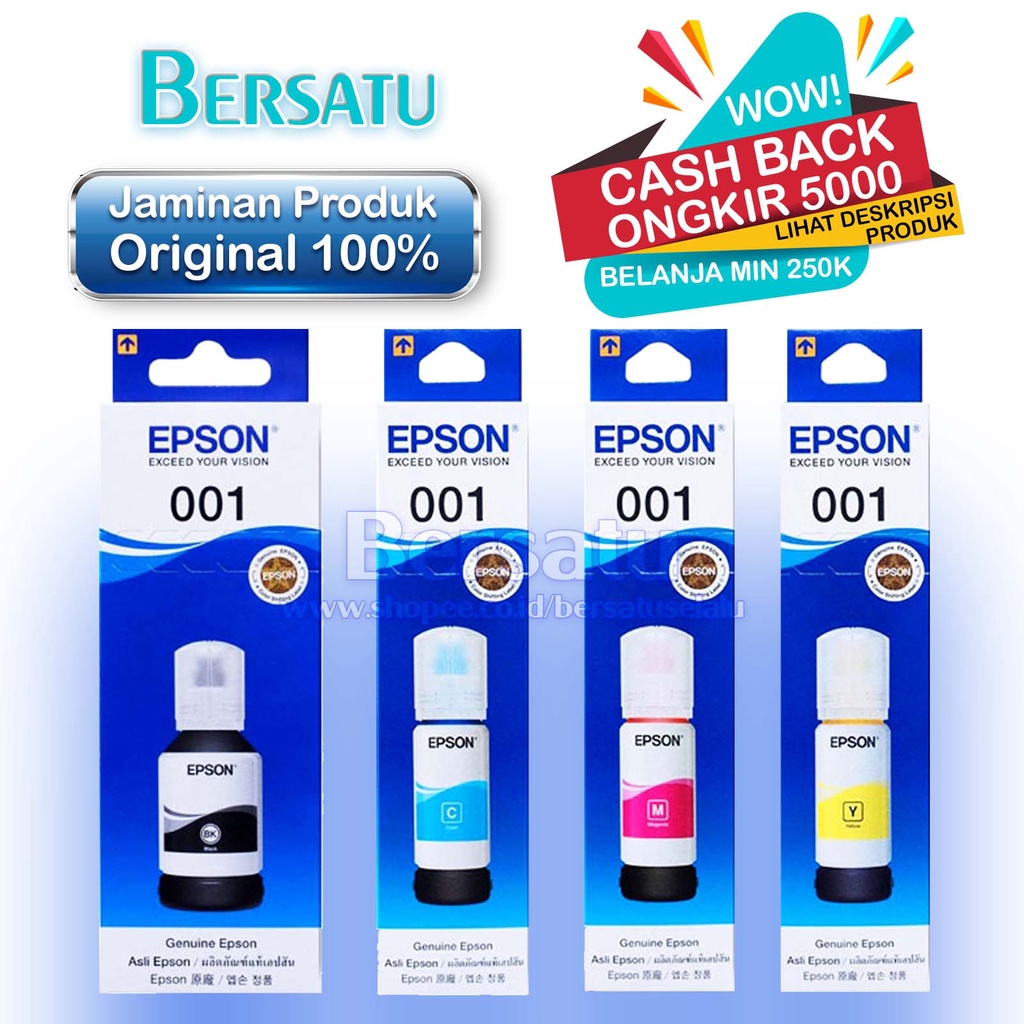 Tinta Epson 001 Black Cyan Magenta Yellow Original L4150, L4160, L4260, L6160, L6170, L6190, L6260, L6270 WOW Cash Back 5K