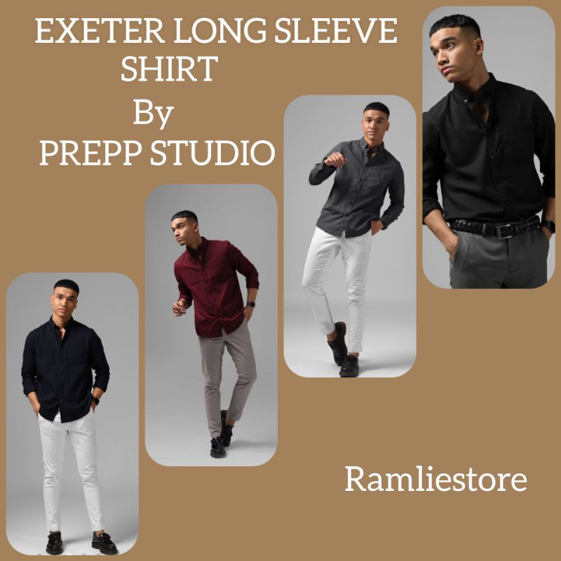 EXETER BLACK BUTTON LONG SLEEVE SHIRT( kemeja) by Preppstudio