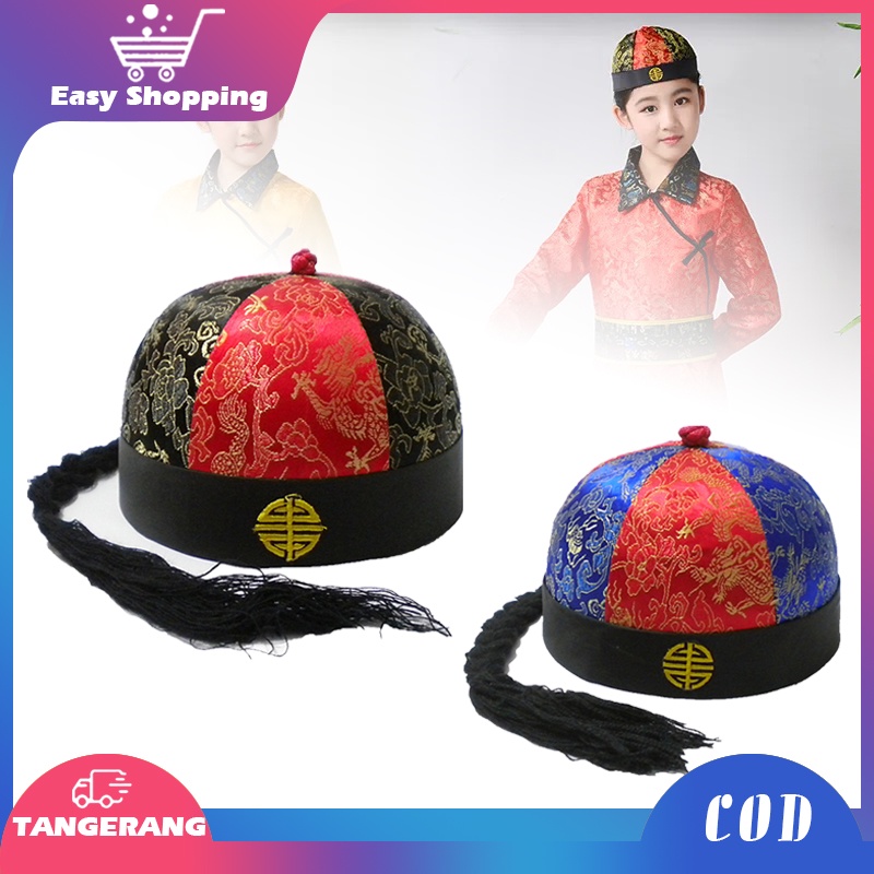 Topi Ekor Rambut / Topi Imlek Sincia / Topi Cheongsam Ada Ekor Rambut Anak Dan Dewasa