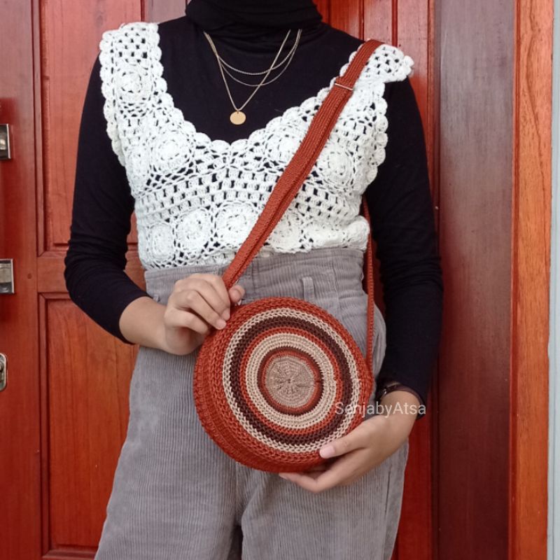 Tas Selempang Rajut Bulat - SenjabyAtsa
