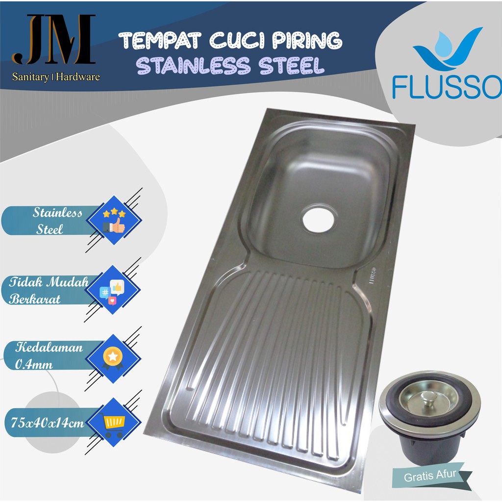  Wastafel  Cuci  Piring  Stainless Ukuran  75cmx40cmx14cm 