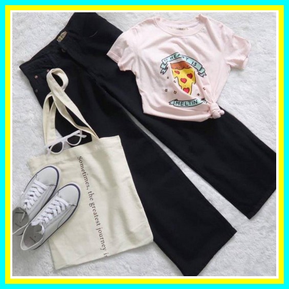 Kulot Highwaist Jeans Belah Samping // Eonni Kulot Jeans Premium Fwr  - Kulot Jeans Hitam & Putih Sy