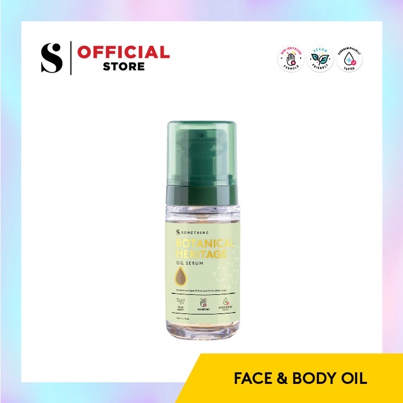 SOMETHINC Botanical Heritage Oil Serum Indonesia / Body Care Skincare Make Up Cleanser Essence Toner Eye Cream Gel Sunscreen Mask Lotion Creme Bust Firming / Foundation Cushion Loose Powder Blush On Concealer Lipstick Lip Tint Gloss Sugar Wax / Paket Set