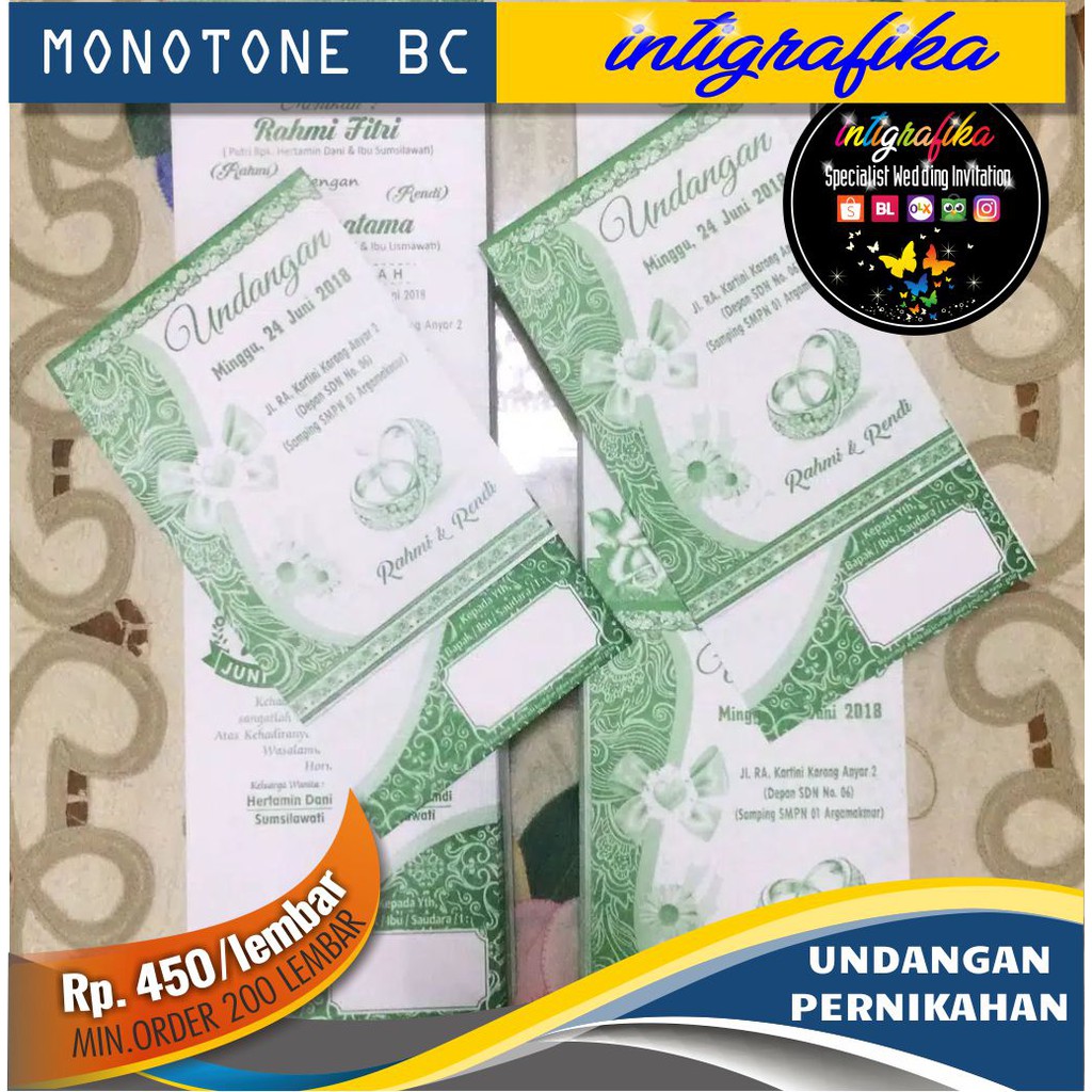 Undangan Pernikahan cetak satu warna