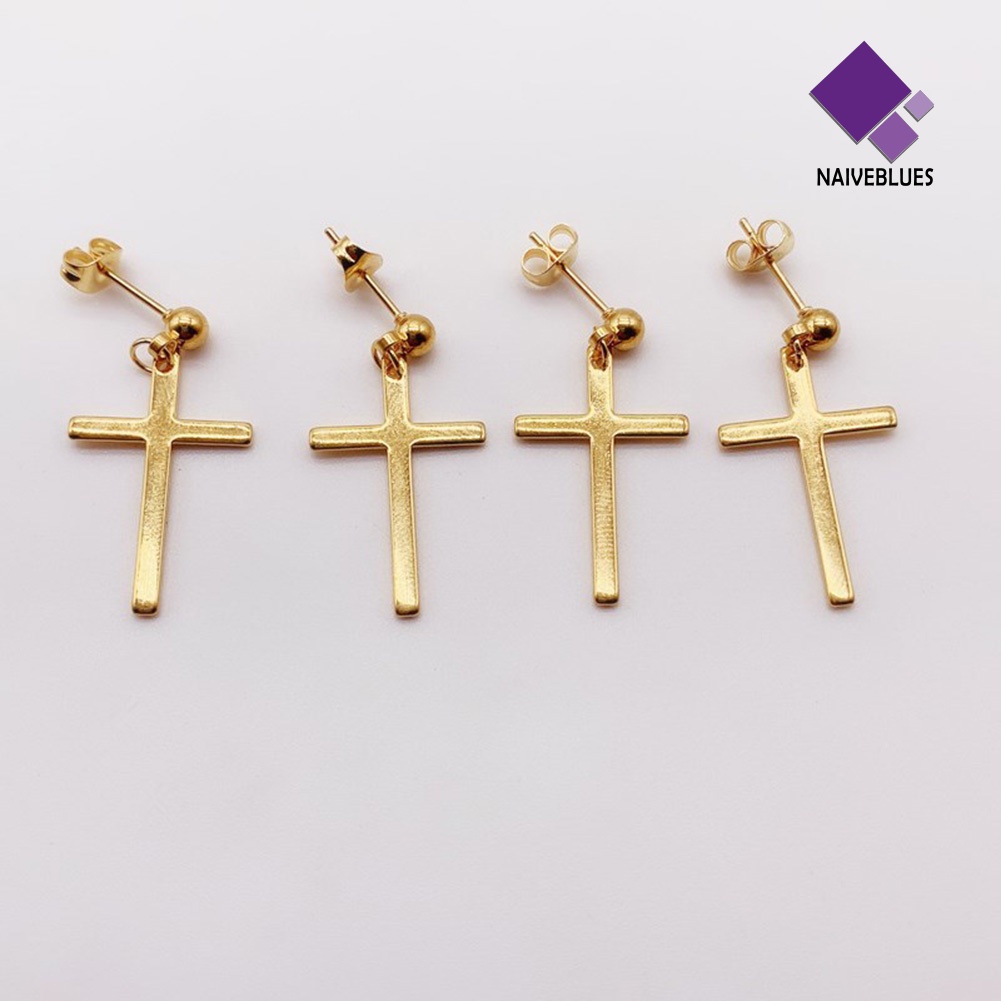 1pc Anting Stud Desain Salib Menjuntai Bahan Stainless Gaya Punk Untuk Pria Dan Wanita