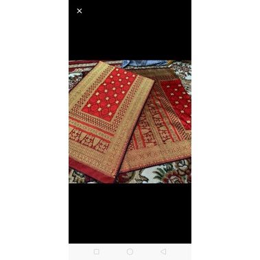 songket Palembang ORI motif bunga cina merah marun sutra ORI