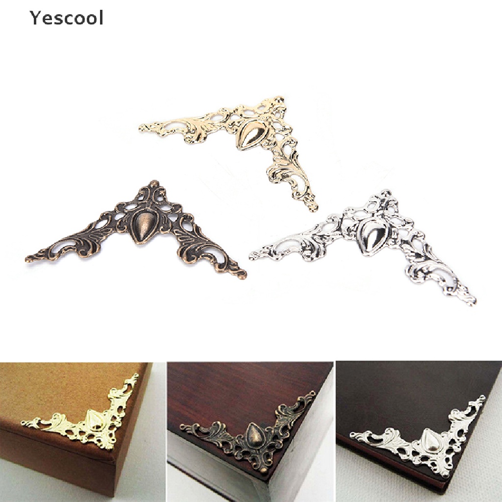 Yescool 12Pcs Pelindung Sudut Buku 41x41mm Bahan Metal Untuk Scrapbook / Album Foto