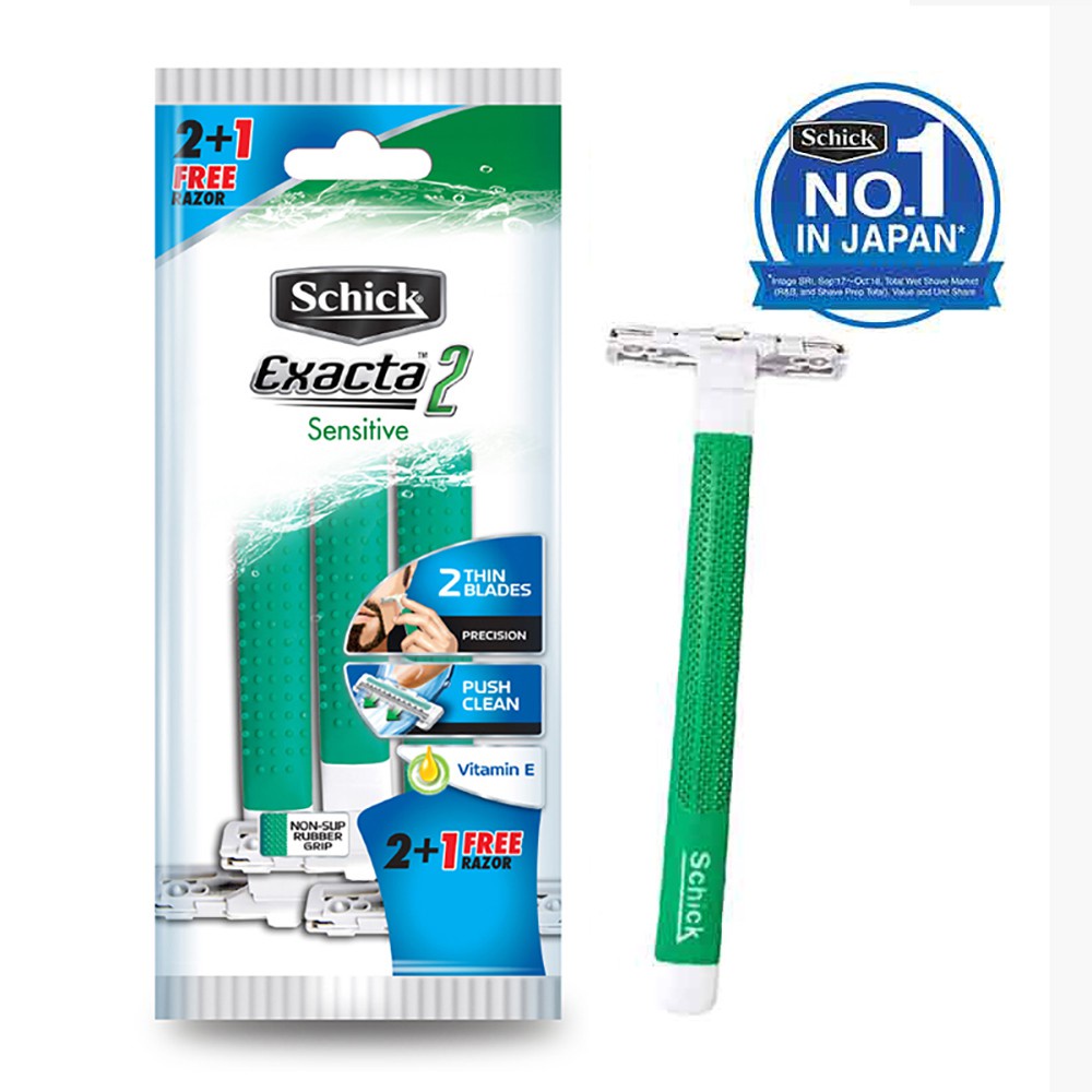 [CS] Cukuran SCHICK Exacta 2 Sensitive 2 + 1 Hijau - Alat Pisau Cukur isi 3