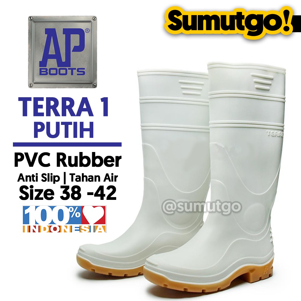 AP Boots Terra 1 Putih Sepatu Karet PVC Boot Hujan Tinggi Anti Air Anti Slip Waterproof / APboots Se