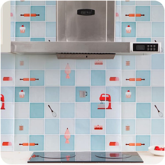 Stiker / Wallpaper Dinding Dapur Motif Keramik Gambar Pembuatan Kue