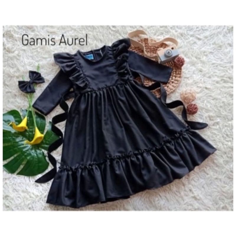 GAMIS ANAK PEREMPUAN LUCU AUREL DRESS FREE BANDU PITA TERBARU 1-8TAHUN