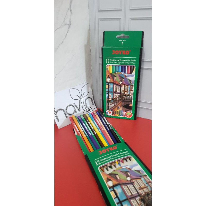 pensil warna 12 warna ukuran panjang bisa dihapus merek JOYKO CP-109/WOODLESS and ERASABLE-1