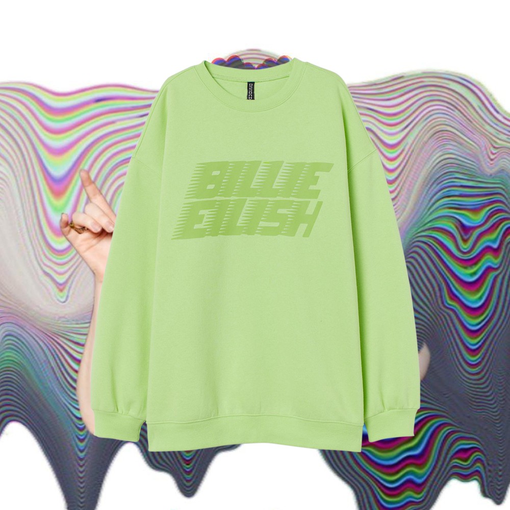 Crewneck Sweater Pria Wanita HnM H&amp;M Billie Ellish Hijau Neon Full Tag