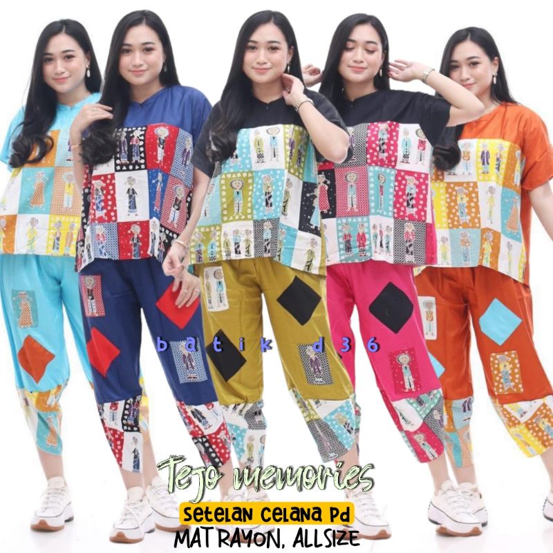 One set tejo Memories 3 blus cp baju setelan batik rayon karakter halus wanita remaja cewek cewe ABG  baju tidur santai cantik modis keren kece kasual ibu kekinian terbaru pajamas pajama piyama baju tidur pendek murah