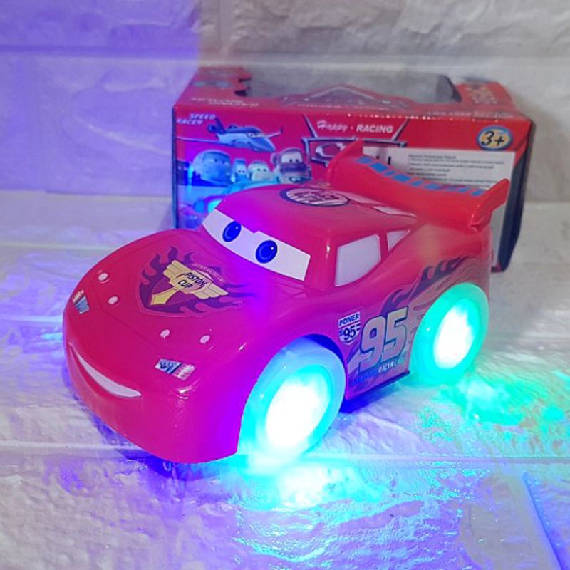 Mainan Mobil Balap Cars McQueen Jalan Bump Go Nyala Lampu Bunyi Suara - Mobilan Batre Miniatur Dieca