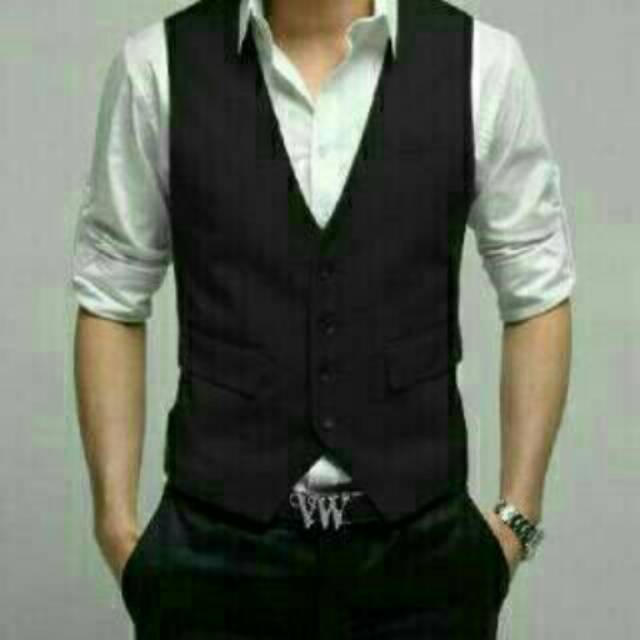 Rompi jas resmi, rompi warna hitam, rompi pria