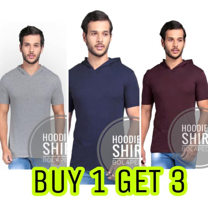 Harga BUY 1 GET 3 BAJU KAOS HOODIE / HOODED TSHIRT KUPLUK QR0371